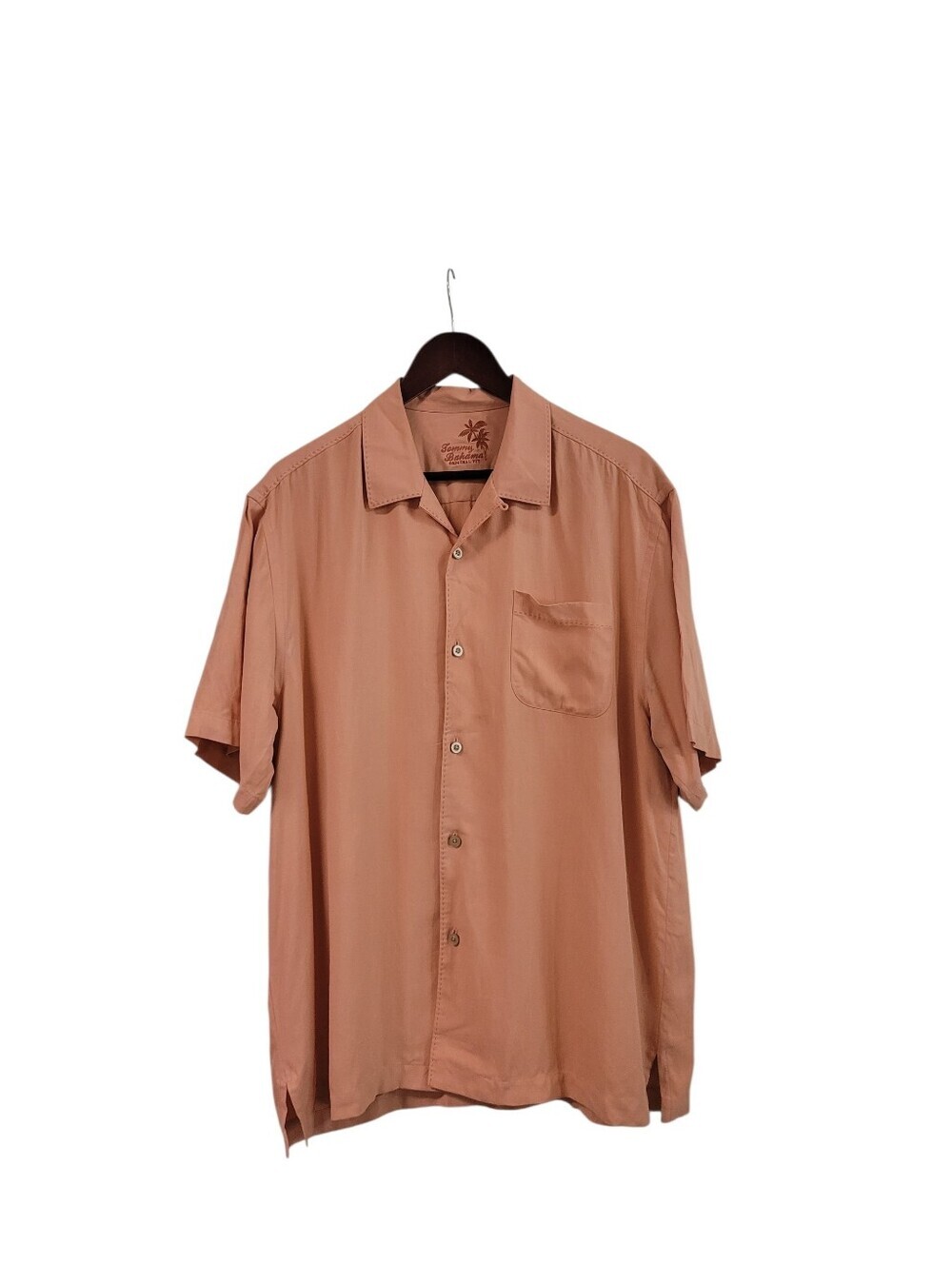 Tommy Bahama Original Fit Silk Camp Shirt Men's Large Coral Hawaiian Casual
